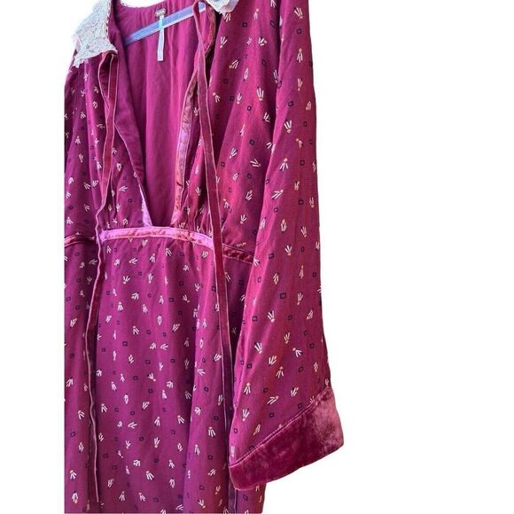 FREE PEOPLE RED DELFINA LACE COLLAR VELVET TRIM MINI DRESS SIZE L - Picture 13 of 16